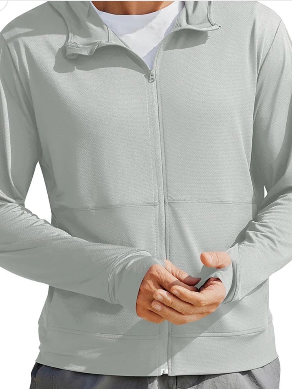 Men's Lightweight Full-Zip Hoodie Jacket in Light Gray